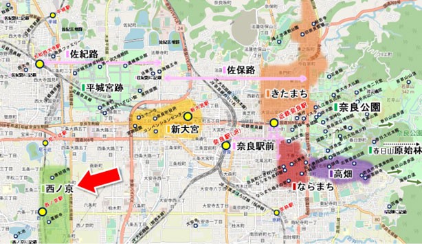 【西ノ京は奈良観光の中心から西の方（出典：平城ツーリズム.COM）】